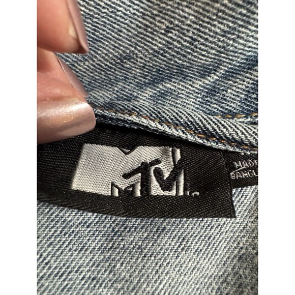 Vintage 90s MTV Denim Jacket Men's Medium Light Blue Embroidered Rock 6389 - Picture 5 of 8